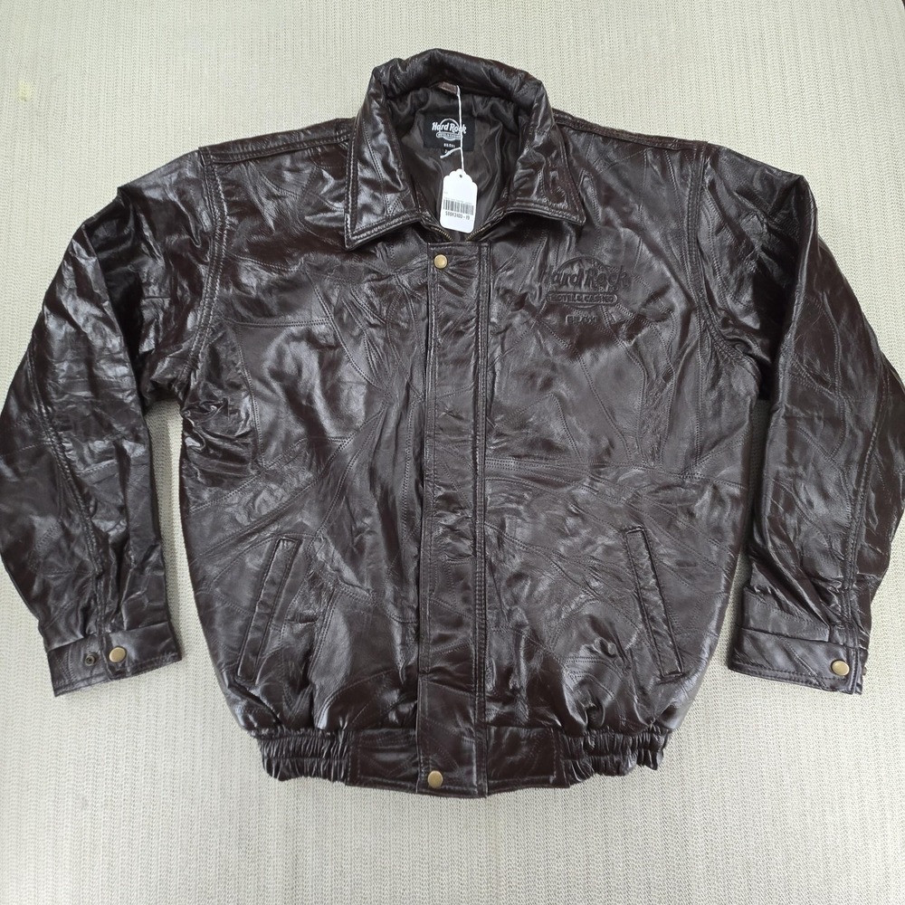 Hard Rock Jacket Mens 2XL Brown Leather Bomber Biloxi Mississippi Hotel Casino